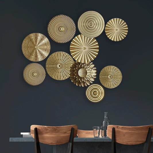 Modern Metal Round Plate Nordic Iron Luxury Gold Wall Hanging Ornament Living Room Sofa Background Wall Decorations Home Decor